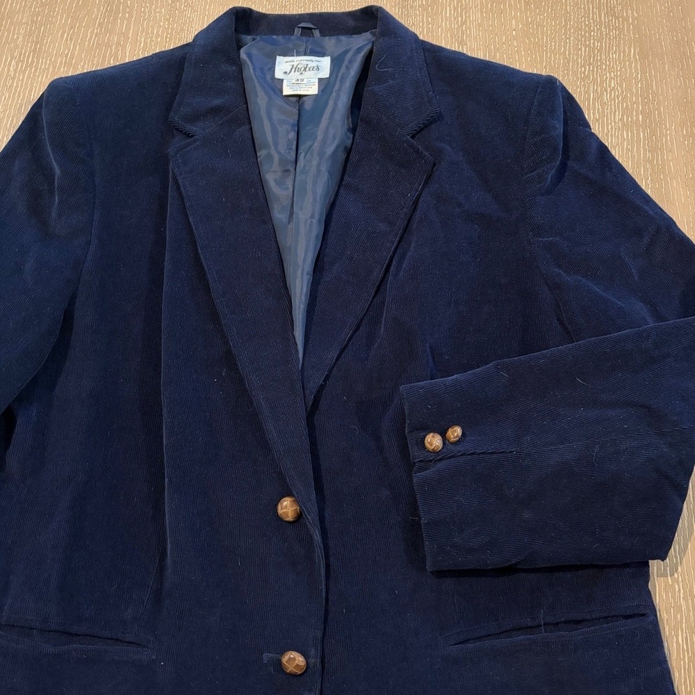 Vintage Higbee's Navy Corduroy Blazer Jacket Womens 42 Made in Japan Blue